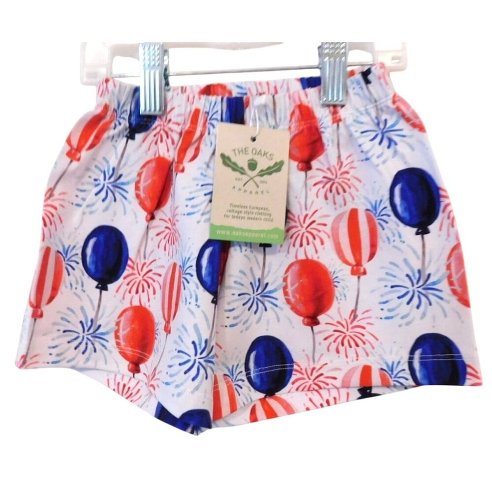 NWT The Oaks Apparel 12 Months 12M 4th of July Red White Blue Balloon Shorts NEW